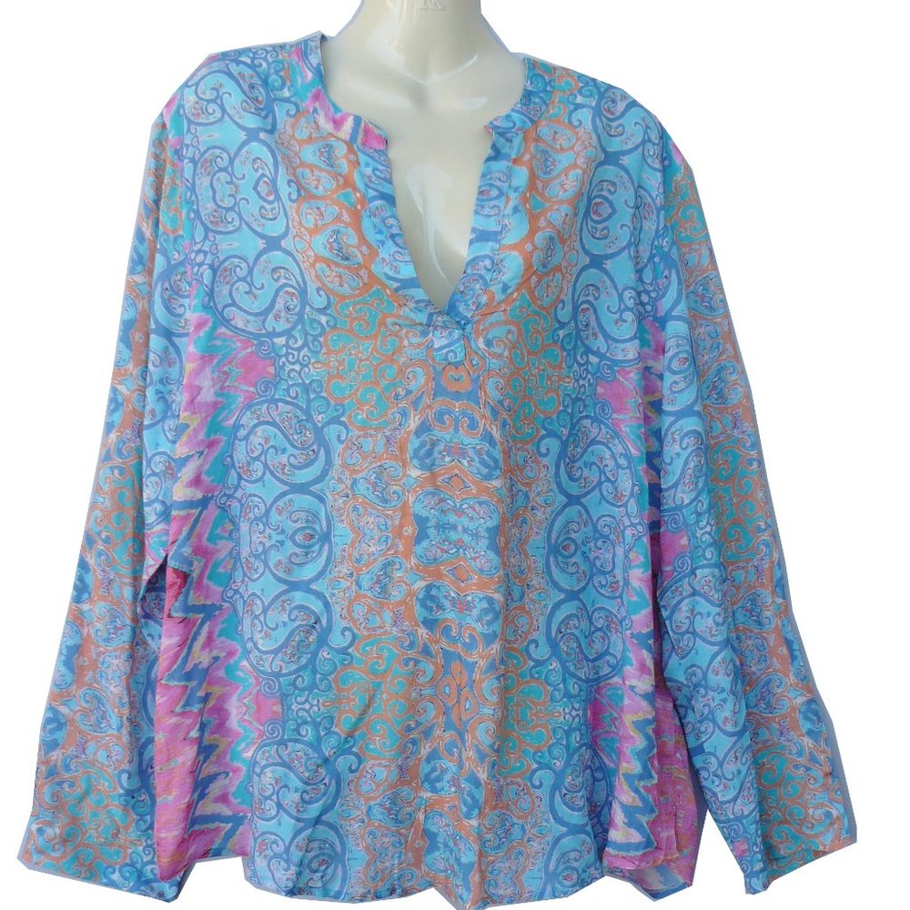 TOLANI Feathers Lightweight Boho Tunic Top
